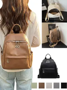 Women's PU Material Commuter Backpack, New Style Large Capacity Casual Lightweight Shoulder Bag, Trendy and Versatile Design, PU Leather Backpack, Zipper Backpack