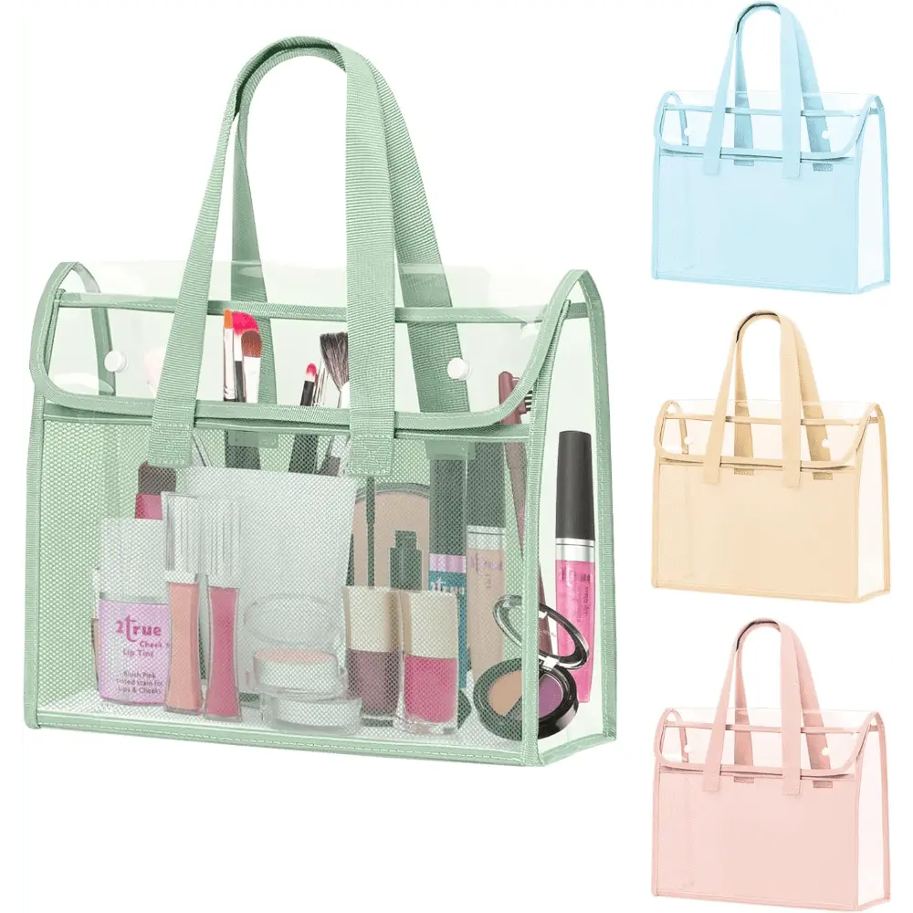 Multipurpose Clear PVC Tote Organizer | Large Transparent Pouch For Stationery, Toiletries & Makeup. A Practical Essential For Back To School, New Year Organization & Valentine's Day Gift Bundling.