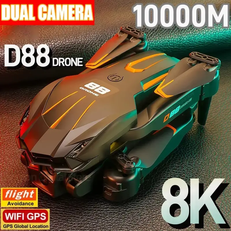 D88 Pro 5G 2026 Foldable Drone, 8K UHD EIS Anti-Shake Camera, GPS, 5G WiFi FPV, Obstacle Avoidance, Auto Return, 360° Stunt Roll, Without AAA Batteries for Beginners Aerial Photography Crystal
