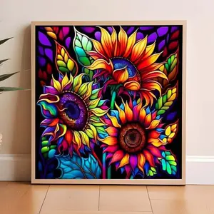 5D DIY Diamond Art Painting Kit, DIY Craft Supplies, Crafts, Colorful Sunflower Mosaic Canvas Art, Home Wall Decor Gift for Birthday, Anniversary