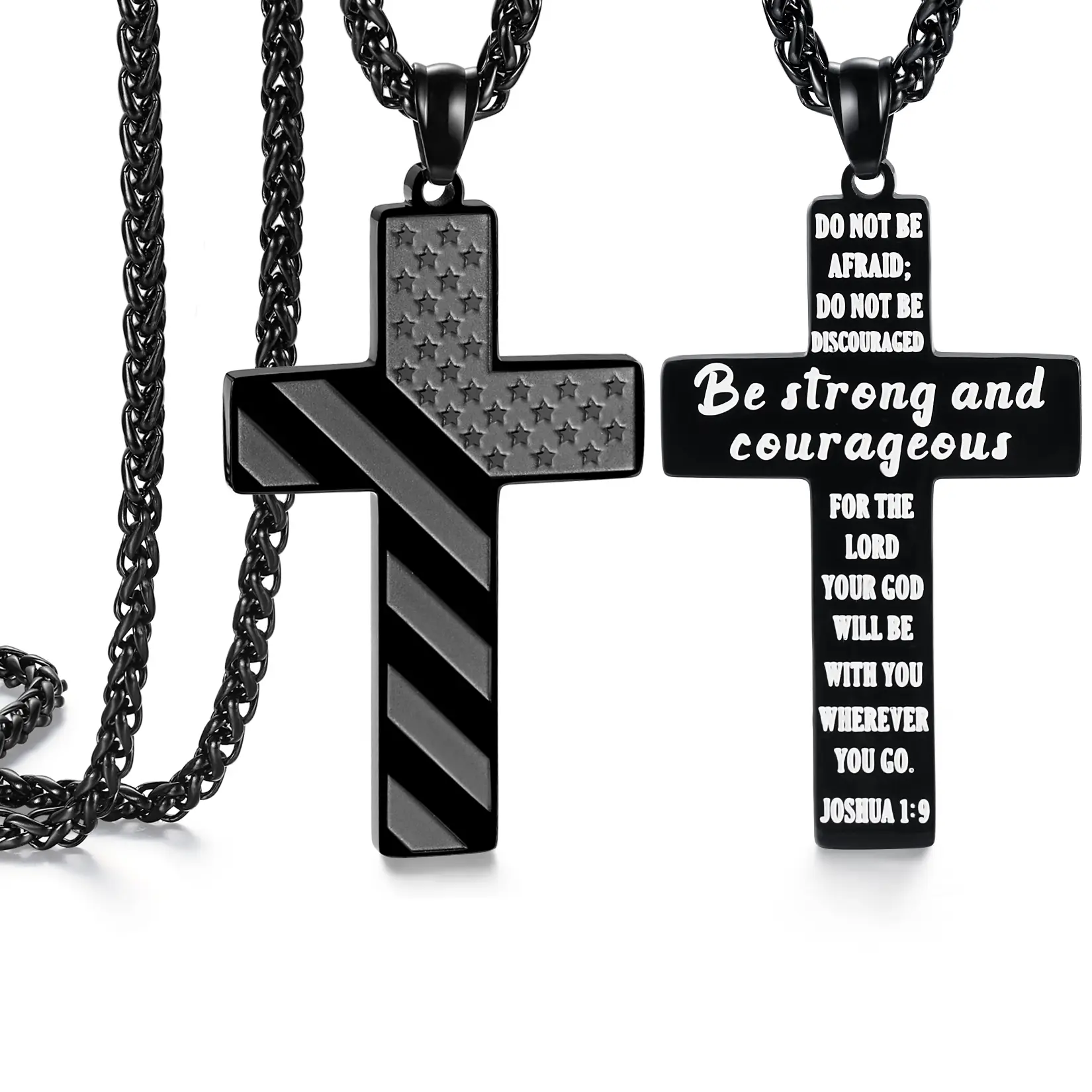 SAM & LORI Cross Necklace for Men, Stainless Steel American Flag Pendant, Patriotic Spiritual Jewelry with 24-Inch Chain - Fathers Day, Valentine Day Gifts for Him, Confirmation Gifts For Teenagers, Inspirational Necklace, Statement Religious Necklace