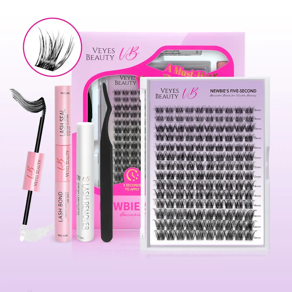 Veyesbeauty LuxeBold Cluster Lashes Eyelashes Cluster Individual Lash Extensions with Bond & Seal Tweezer Dramatic Volume Eyelash Wispy Faux Mink Lash Mixed Length DIY Large Tray for Self Makeup Cosmetic Application at Home,sunscreen