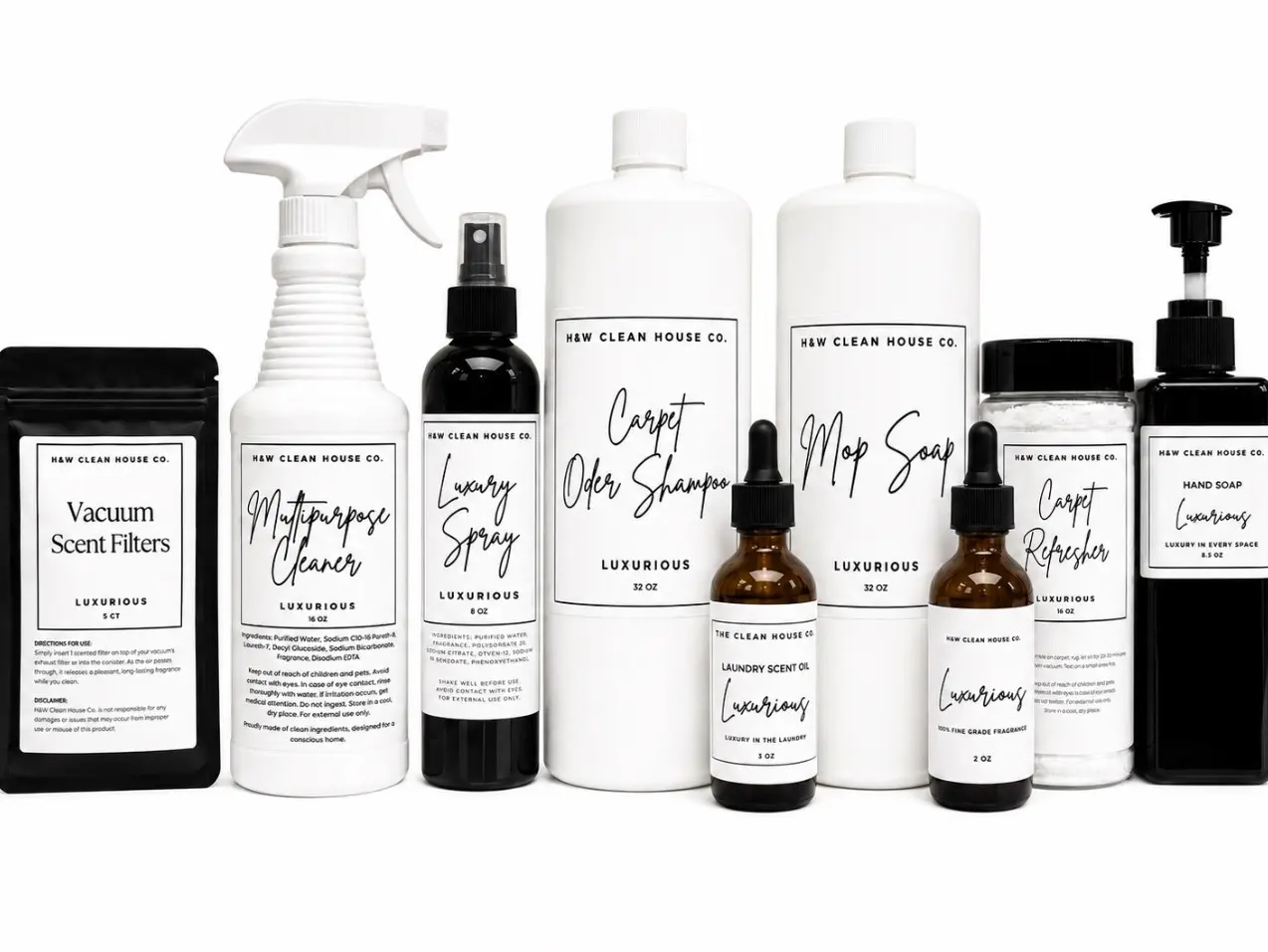 H&W Household Multipurpose Cleaning Bundle - Fragrance Aromatherapy Cleaning Products, Scented Hand Soap, All Purpose Cleaners, Floor Cleaner, Bath & Room Spray