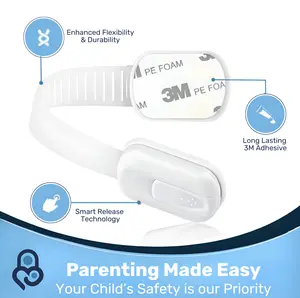 3M Adhesive Industrial Safety Strap Locks, Safety Latches for Cabinets, Dishwashers, Fridges, Ovens and Trash Cans, Stain Free Lock (6 Safety Latches)