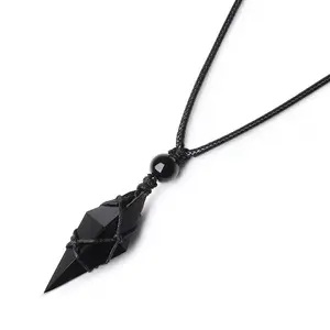 Men’s Accessories，Natural Obsidian Stone Pendant Necklace - Adjustable Black Gemstone Wrap Necklace for Protection & Daily Energy Charm - 25x30mm Raw Stone, 20-24 Inch Chain, Lightweight, Versatile Spiritual Accessory