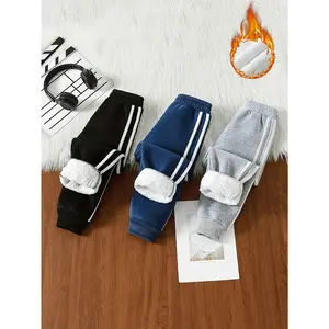 Boys' Cozy Fleece-Lined 3pcs Pants Set - Casual Long Joggers with Elastic Waistband & Cuffed Legs, Perfect Fall/Winter, Youngsters', Perfect Outdoor
