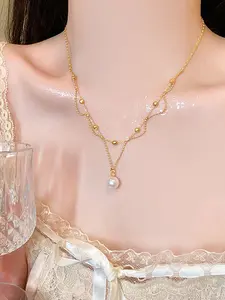 Women's Vintage Pearl Lace Necklace, French Court Style Dual Layer Lace Pearl Necklace, Elegant Tassel Collar Chain Gift