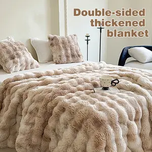 1 Count Soft Faux Fur Throw Blanket Solid Reversible Shaggy Blanket,  White Shaggy Blanket, Thick  Blanket