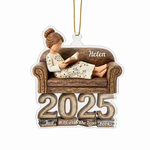 Personalized Just a Girl Who Loves Books Christmas 2025 Acrylic Ornament, Custom Name Book Lover Reading Keepsake Holiday Tree Decoration