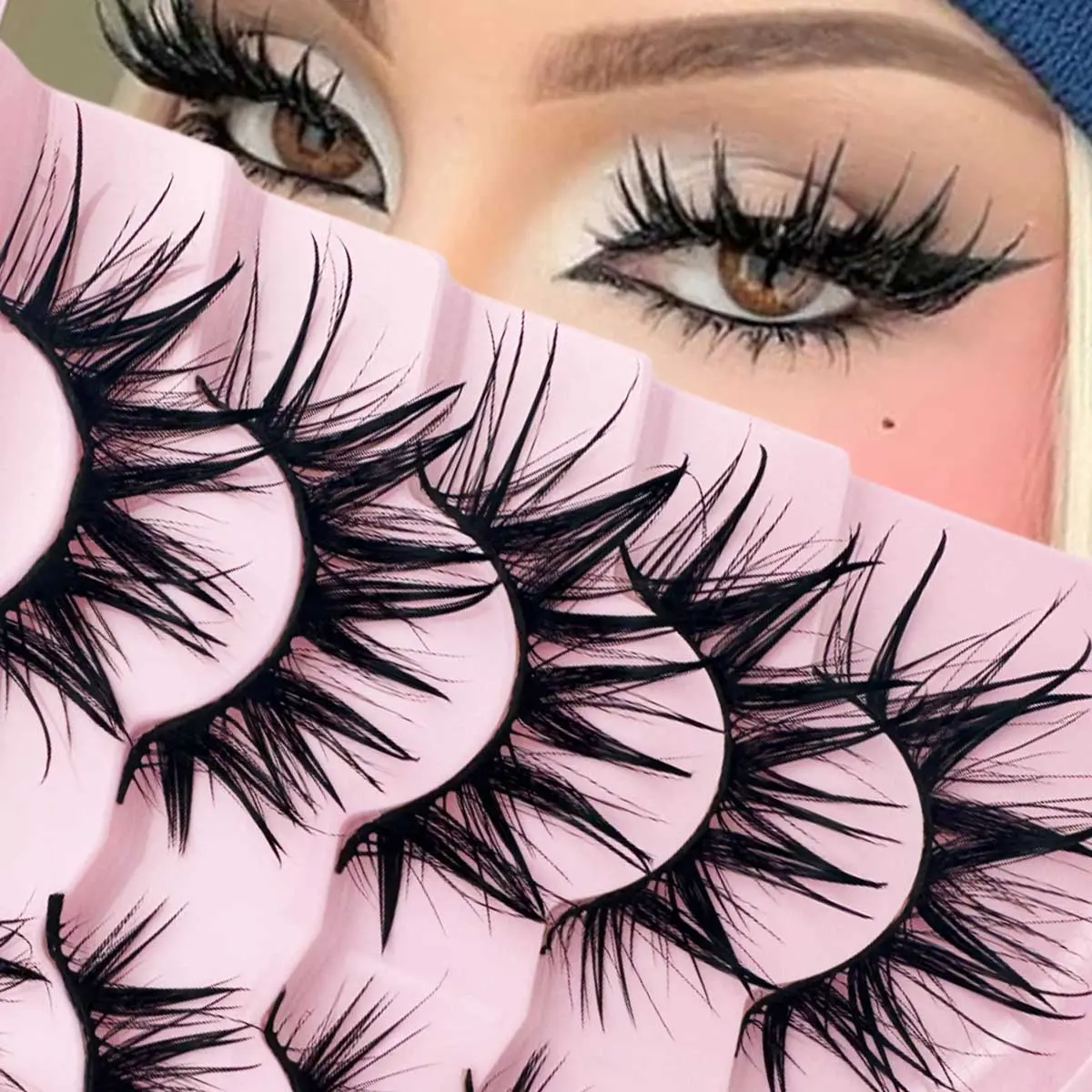 5 Pairs Fashionable Wet Look False Eyelashes Set, Fluffy Eyelashes Cluster, Beautiful, Unique, Eye-Catching,Suitable for daily wear, vacation, Halloween, Christmas, and New Year's celebrations eyelash makeup Cosmetic, False Eyelashes Clusters