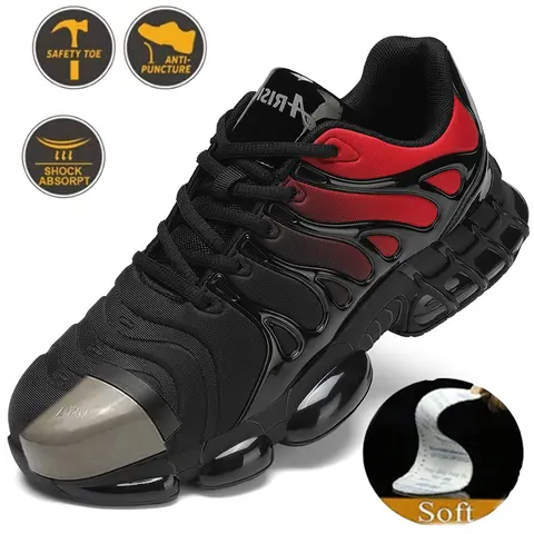 ARISIC Men's Steel Toe Safety Shoes - Lace-Up Industrial Work Footwear for Workers, Lightweight, Sturdy, Puncture-Resistant, Anti-Smash, Rubber Sole Outdoor-Ready Grip Walking Black Shoes for Summer Outdoor Use
