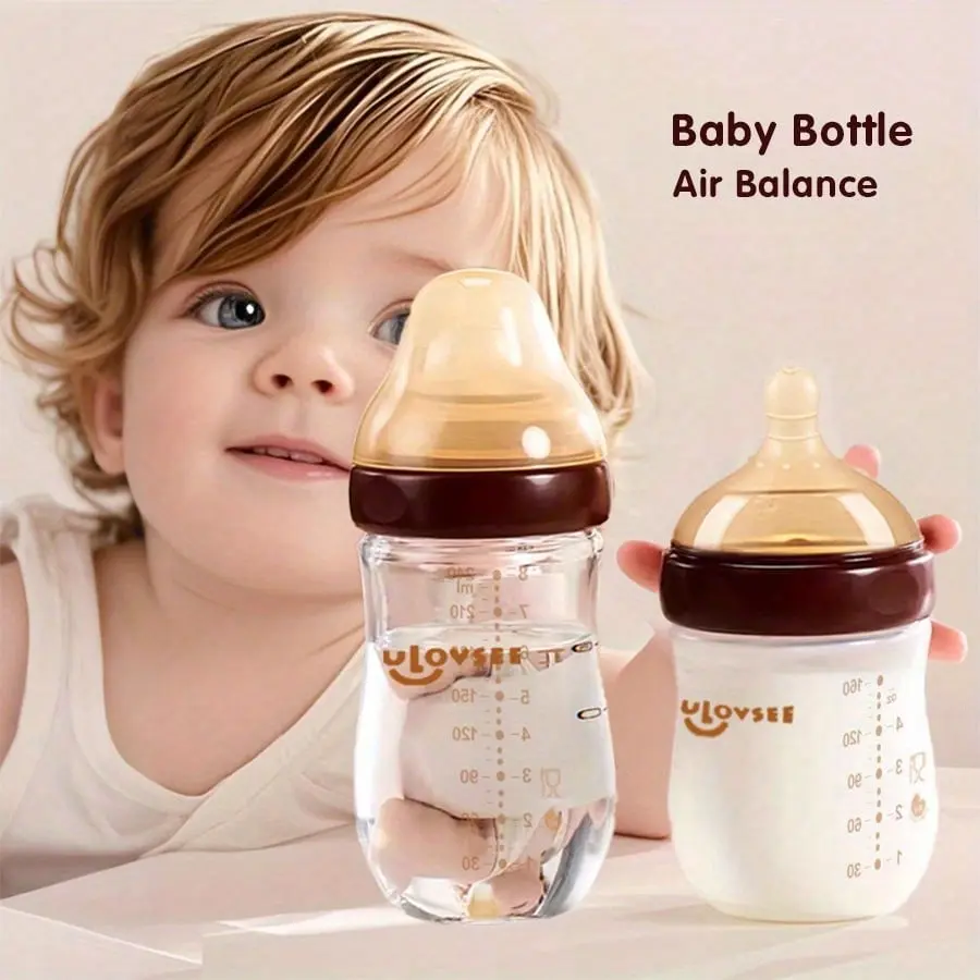 4Oz And 8Oz High Borosilicate Glass Baby Bottles, Wide-Neck Feeding Bottles with a Bottom Air Balance Hole/Valve, an Ideal Gift for Newborns