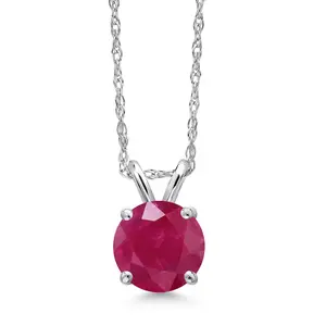 Gem Stone King 14K White Gold Red Ruby Pendant Necklace for Women | 1.00 Cttw | Gemstone July Birthstone | Round 6MM | With 18 Inch Chain