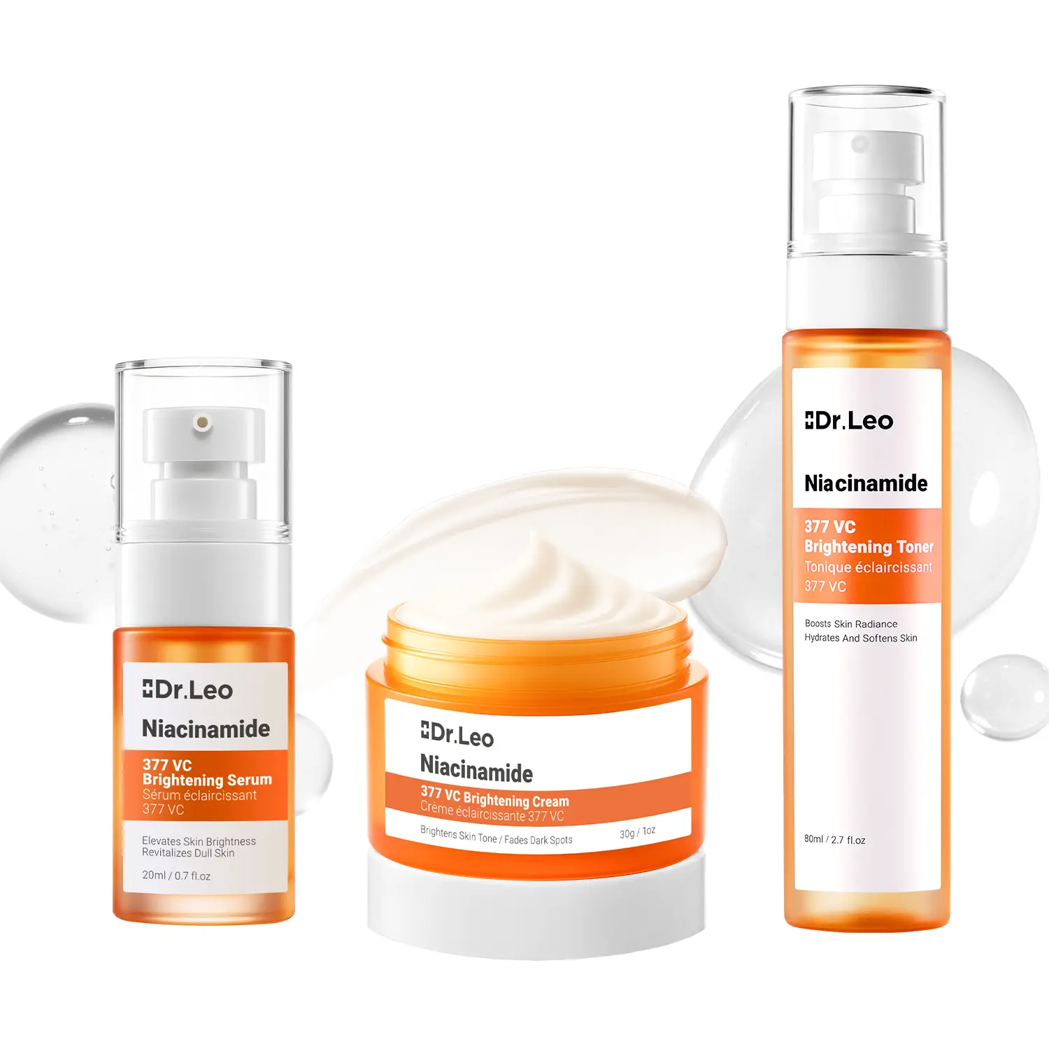 Dr.Leo 377 Brightening Set, Daily 3-Piece Lightweight Skincare System for a Dewy Glow with Niacinamide & Vitamin C