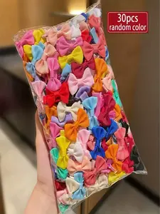 30pcs Girls Colorful Bow Hair Clips, Random Colors, Side Clip Crocodile Clasp, Cloth Covered, Sweet Cute Princess Style, Daily Party Accessories, Barrettes Hair Clips