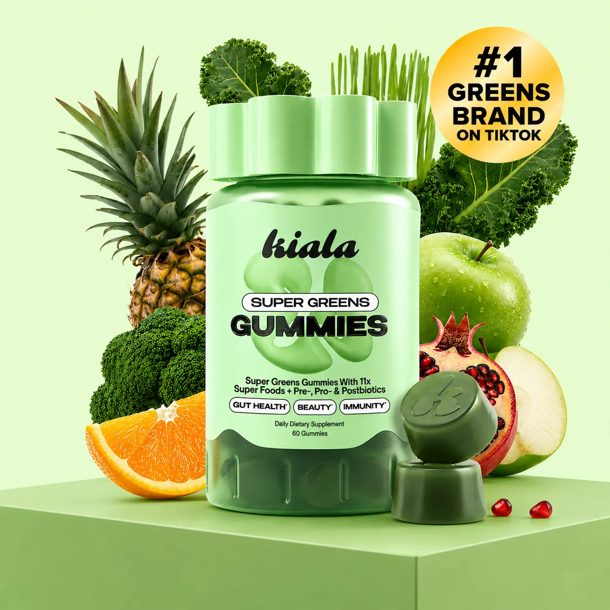 Organic Super Greens  Gummies, Gut Support Dietary Supplement with Immune Boost, Natural Digestion Support & Bloating Relief
