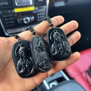 Handmade San Judas Rosary Necklace - Black