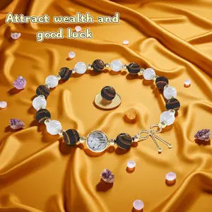 DUJO Fashion Gold Bow Tiger Eye Stone Bracelet – 18K Gold-Plated Crystal Fortune-Attracting Design, Balancing Chakra Healing Energy Yoga Bracelet, A Loving Gift for Mom