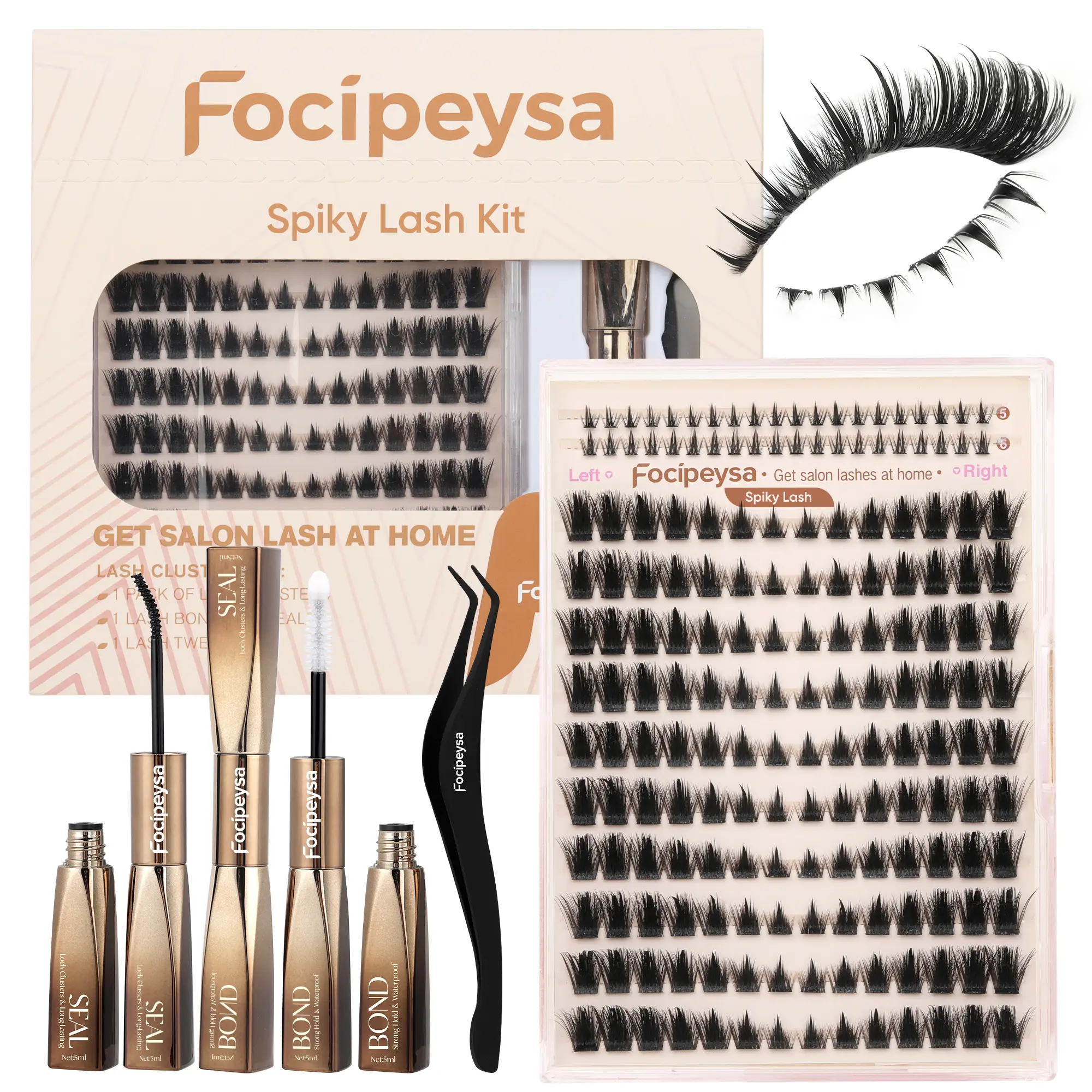 Focipeysa Spiky Lash Clusters | Cat Eye Eyelash Clusters | Manga, Fluffy, Beginner-friendly | Lash Kit with Bond and Seal, Resuable, Waterproof | Get Flawless Salon Extensions at Home | Complements  All Makeup Looks