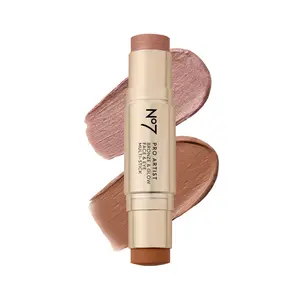 No7 Pro Artist Multi-Use Bronzer Stick & Highlighter Makeup - Dual-Ended Cream Contour and Face Highlighter with Vitamin E and Argan Oil for a Radiant Finish - Light Bronze/Champagne Glow (10g)