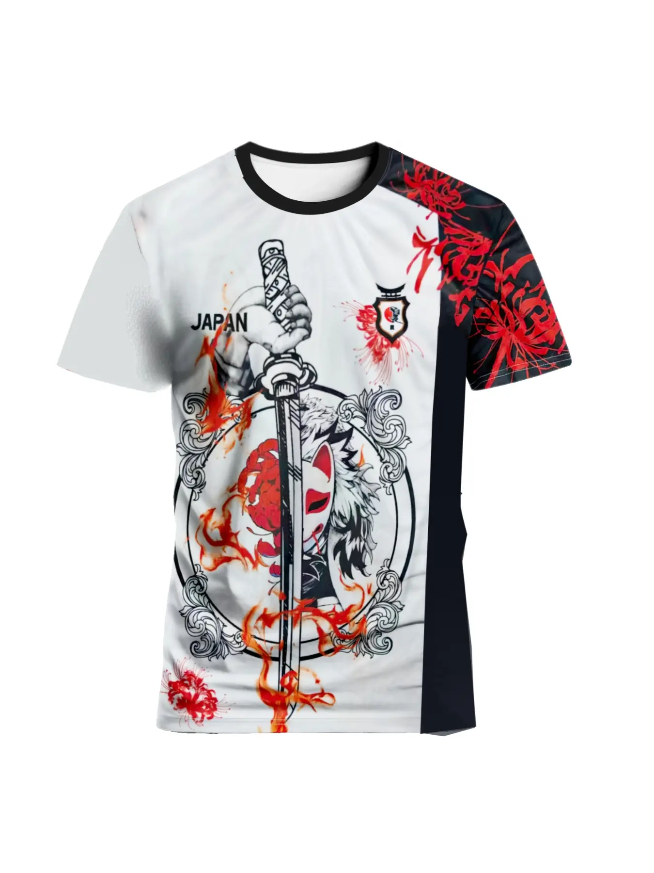 Men's Japanese Football Jersey Fan Edition, Samurai Sword Pattern Round Neck, Breathable Knit Fabric, Casual Sports Shirt, Sports Clothing, Special Edition Jersey, Sporty Jersey, Lightweight Jersey, Soccer Shirt, Soccer Jerseys