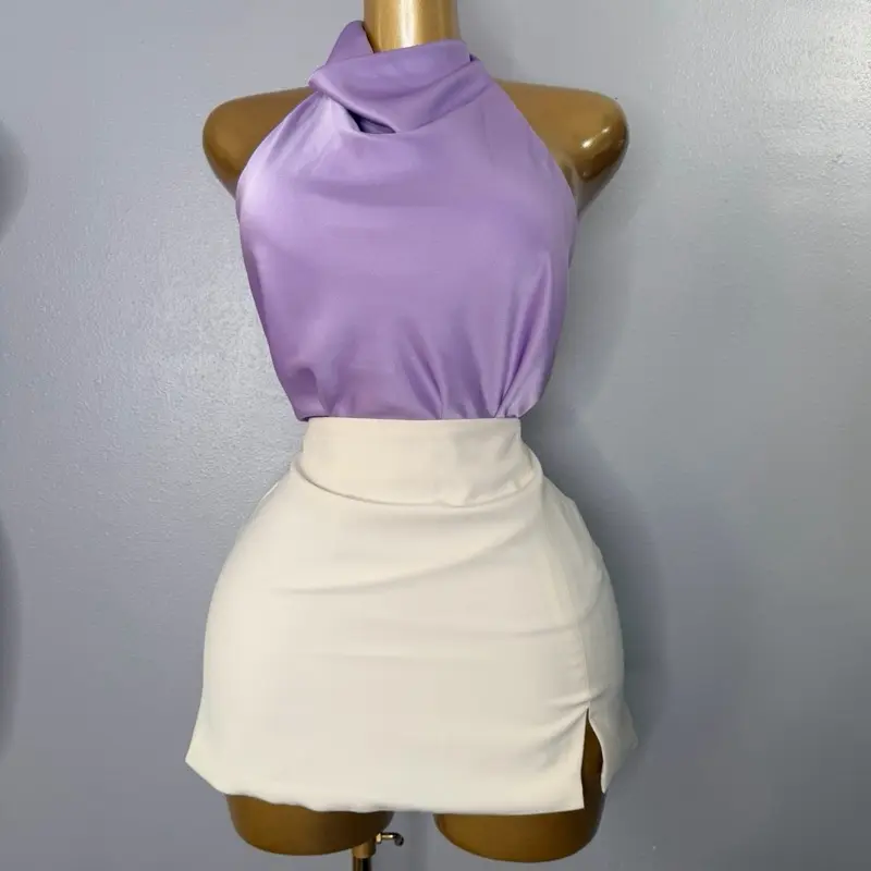 Lilac Purple Satin Backless Soft Top