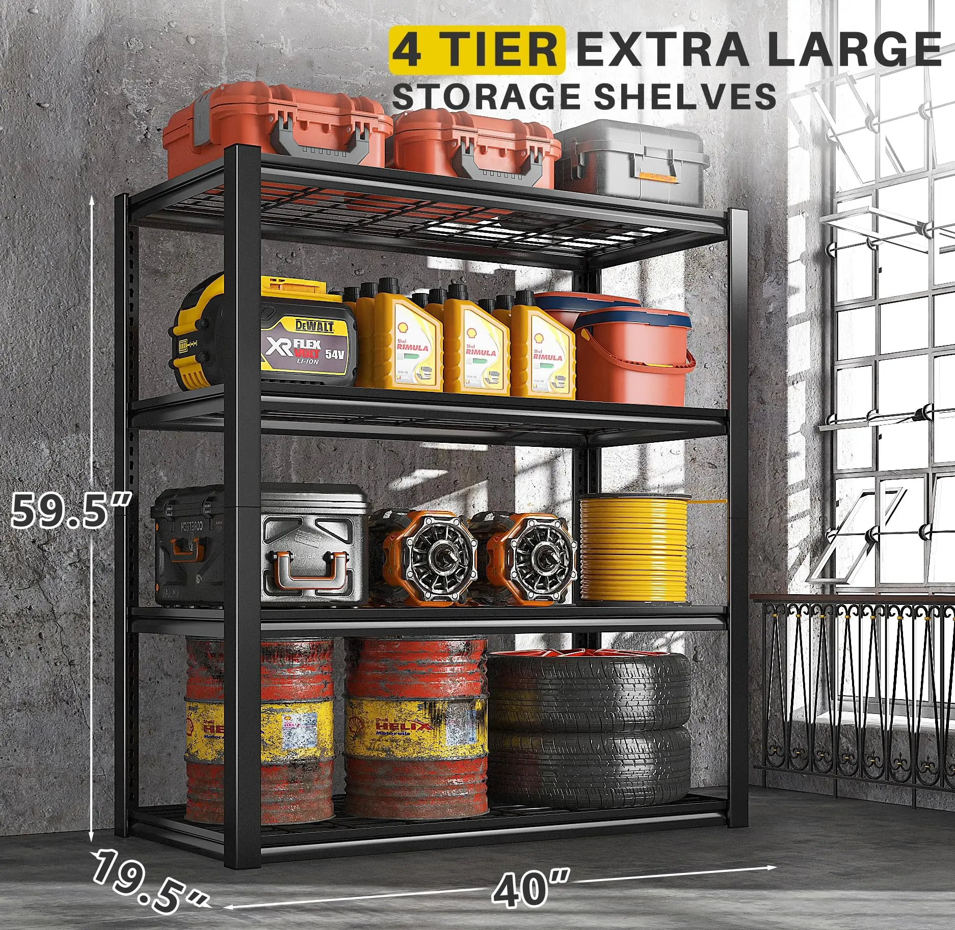 Raybee Furniture 4/5-Layer Heavy Duty 2240LBS-2550LBS Garage Storage Shelves, Adjustable Metal Shelving for Garage,Basement,Pantry