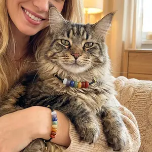 7 Chakra Bracelet Set for You & Your Pet Matching Energy Jewelry with Natural Stone Beads Adjustable Size Ideal for Pet Lovers