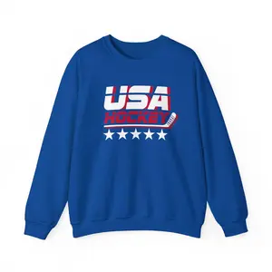 Youth & Adult USA Hockey Heavy Blend Crewneck Sweatshirt, Team USA Hockey Fan Graphic Pullover, Patriotic Ice Hockey Apparel, Unisex Game Day Sports Gift
