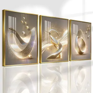 3 Counts Aluminum Alloy Framed Painting, Golden Abstract Sculpture Art Pictures, Home Decoration For Living Room, Bedroom, Office, Restaurant, Hallway Wall Decor, Odorless Print Artwork, Luxury Perfect Gift For Friends And Family