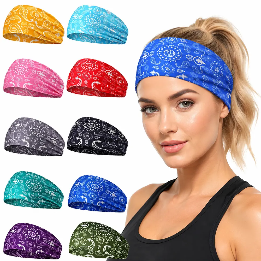 10pcs Sweatbands for Men Women Workout Sport Headbands for Men Camo Headband Sweat Absorbing Headband Wide Sweatband for Head Basketball Football ﻿