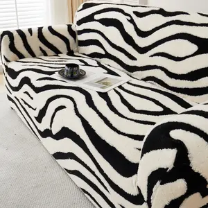 Pet-Friendly Sofa Cover, Dual Sofa Slipcover, Couch Cover, Anti-Dirty & Dustproof Fabric, Multi-Color Jacquard Zebra Pattern, Thickened Winter Use, Fits 1/2/3/4 Seater Sofas