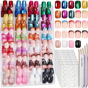 Press on Nails Short, 24 Colors 576PCS Press on Nails for Women, Cat Eye Nails Short Round. Glossy Nails Press On French Tip, Natural Fit Lightweight for Daily Party Festival Nail Art