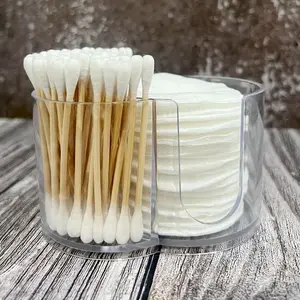 Acrylic Qtip Holder Dispenser for Cotton Swabs, Balls, Pads, Floss Picks, Lightweight Clear, Transparent Plastic Canister Apothecary Jar Set, Minimalist Bathroom Essentials Decor, Vanity Makeup Storage Box
