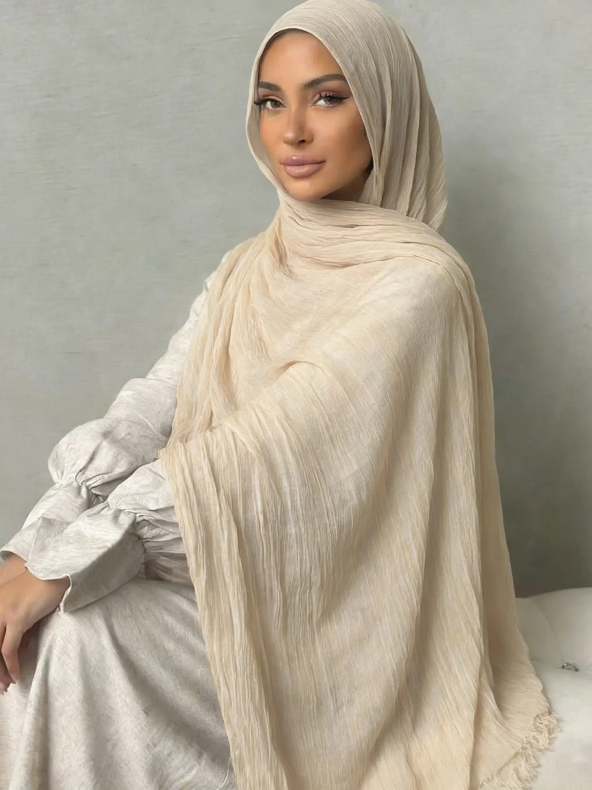 1pc minimalist high-end solid color long scarf with raw edges and satin texture. Turban Hijab fashionable and versatile multi-purpose decorative scarf Head Scarf Wrap