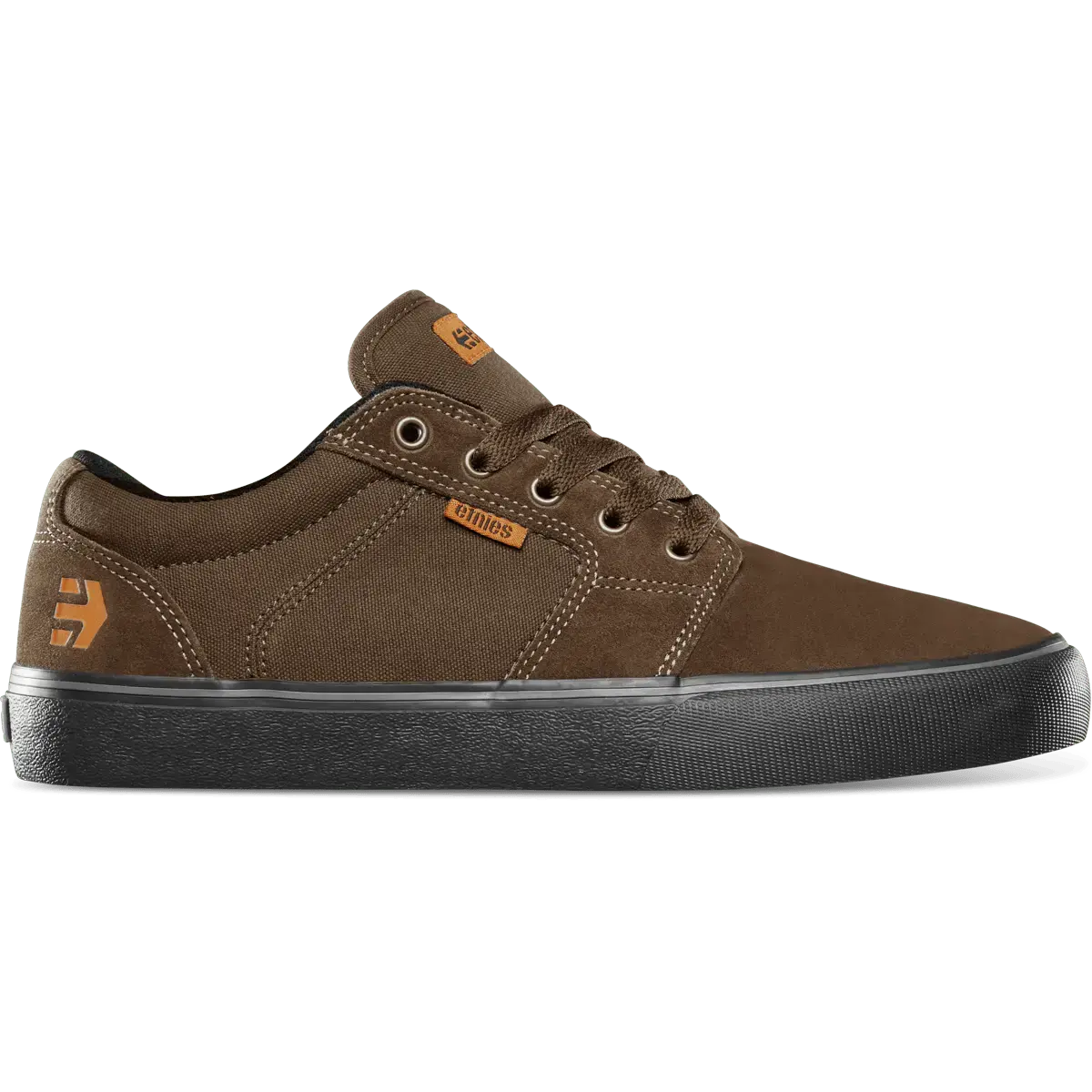 etnies Barge LS Men's Skate Shoes, Brown/Black Suede & Canvas Low Top Sneakers, Classic Vulcanized Skateboarding Trainers with Foam Lite 1 Insole, Padded Tongue & Armored Collar for Boardfeel, Support & All-Day Comfort, Sports Shoes, Footwear, Athletic, S