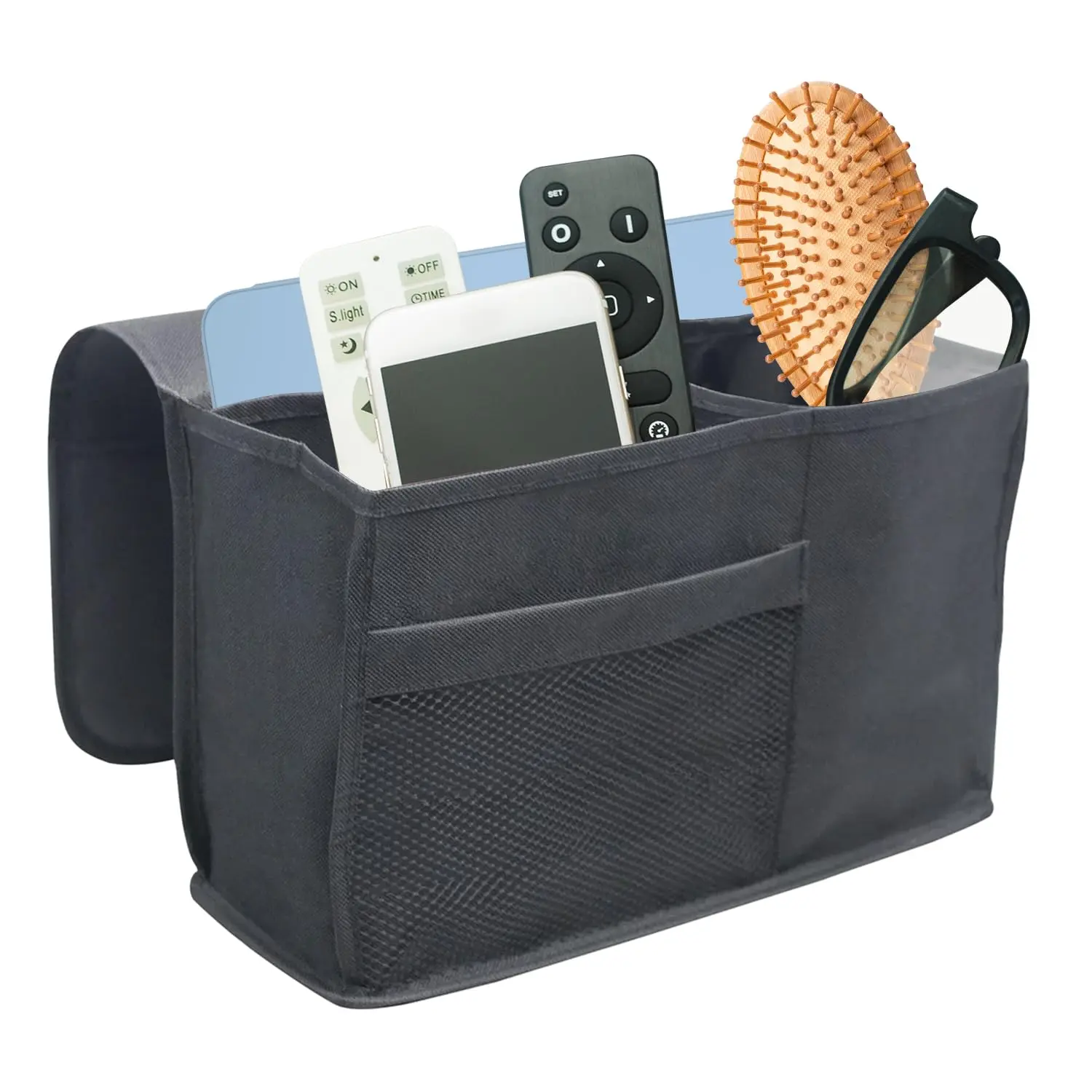RETHINK YOUR ROOM Bedside Caddy Organizer for Bunk Bed, Loft Bed, and Dorm, Storage for Phone, Tablet, Remote, Magazines, Water Bottle, Perfect for College Dorm Room Essentials – Warsaw Grey