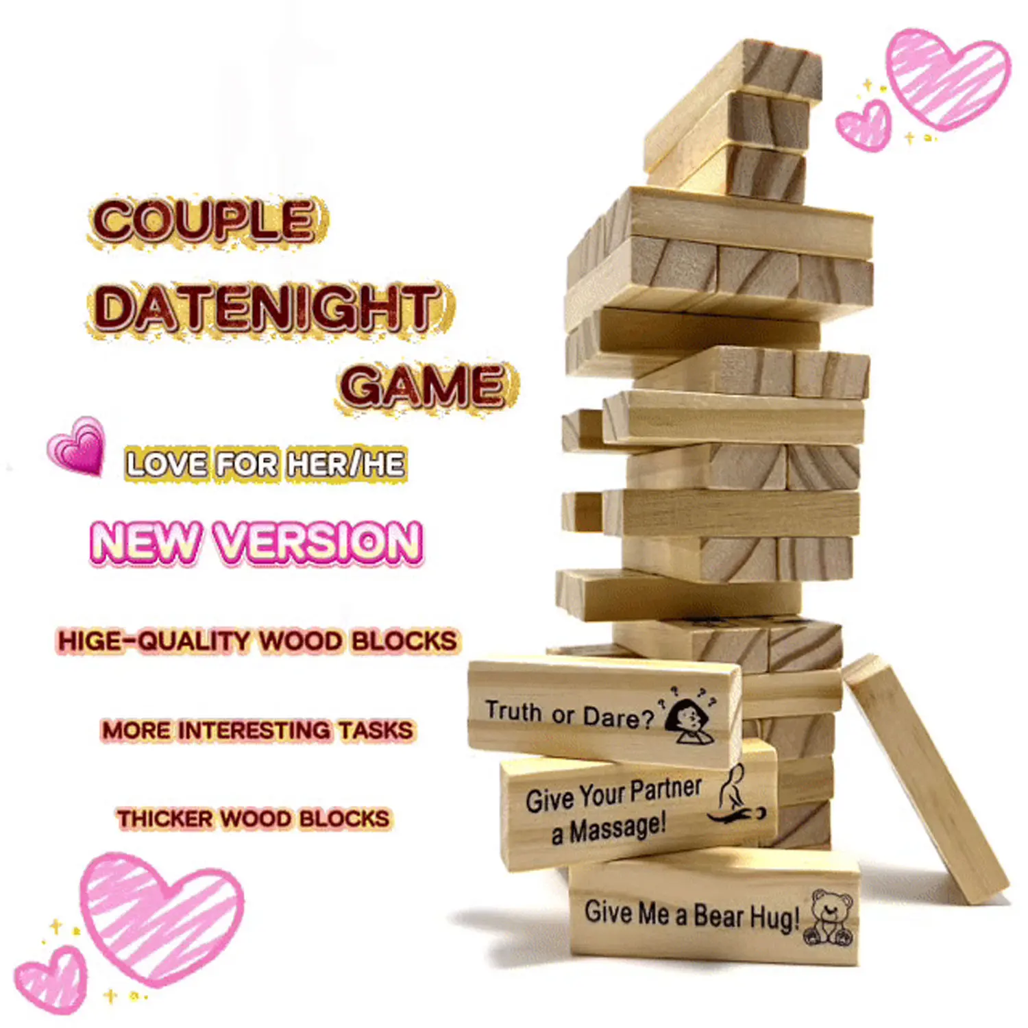 Stacking-tower game,Block tower game for dating,Gift for Friend,Best Game for Party.Date Night. (Valentine's Day must-haves)Valentines gift for bf&gf.gift giving among adults（graduation gifts）