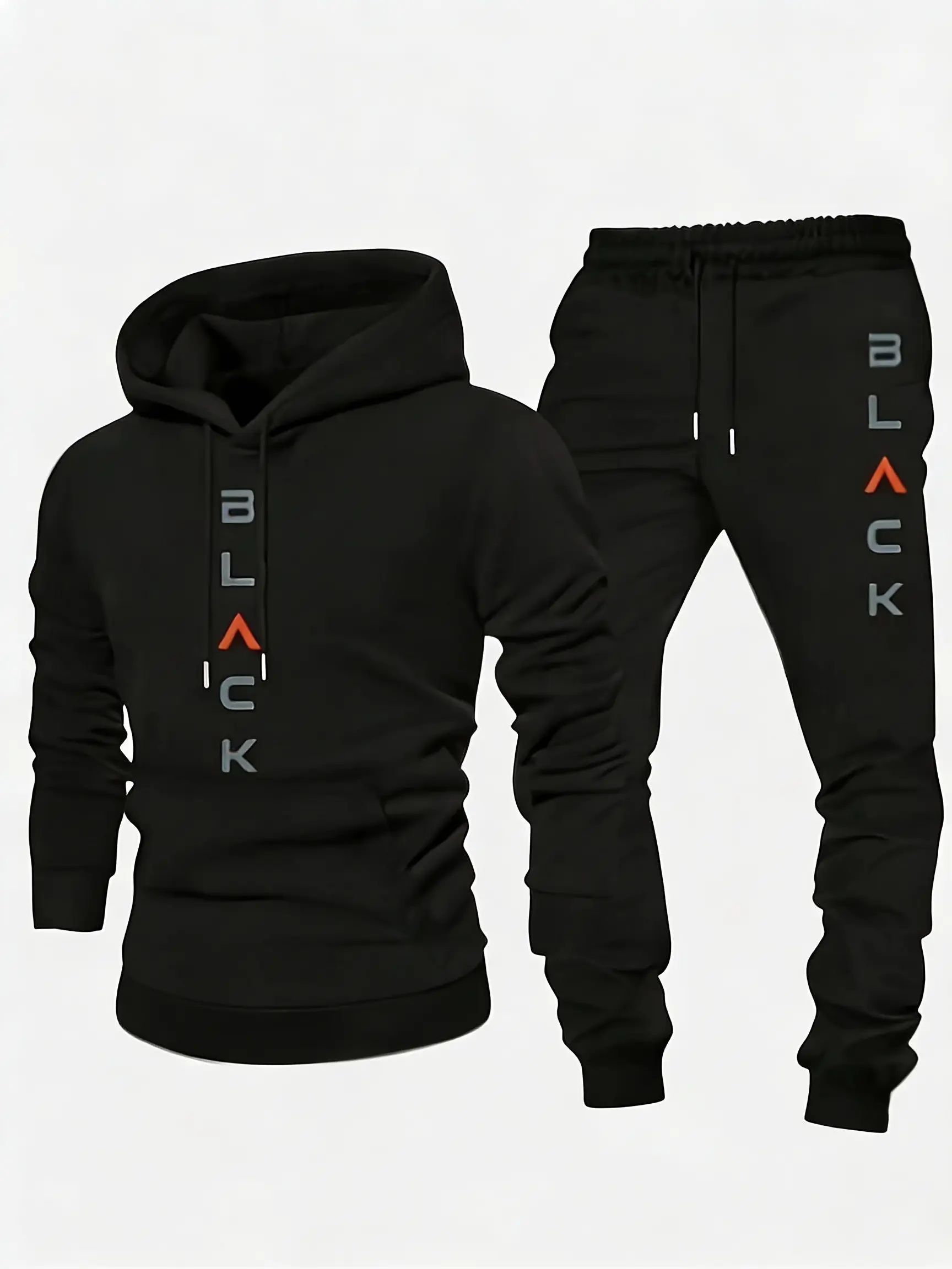 [ Printed Letter Set |   One Step to the Trend ] Men's street style printed letter pullover hooded sweatshirt, paired with the same series of ankle tied sports pants, made of high-quality fabric, oversized cut that balances laziness and fashion