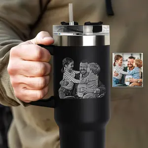 40oz Stainless Steel Insulated Tumbler - Custom Engraved Photo Water Bottle, Unique Father's Day Gift for Dad, Drink Bottle for Home Bathroom Use
