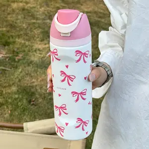 Stainless Steel Insulated Water Bottle, 24 oz/32 oz/40 oz Heart Design Travel Mug with Straw and Direct-Drink Spout, Leakproof Insulated Sports Cup, Leakproof Insulated Tumbler, Insulated Travel Drinkware
