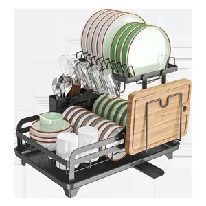Single-layer dish drain rack, designed for the kitchen, can be used as a drain rack and sink drain solution. This adjustable double rack requires no installation and is ideal for storing dishes, baking utensils, cutlery