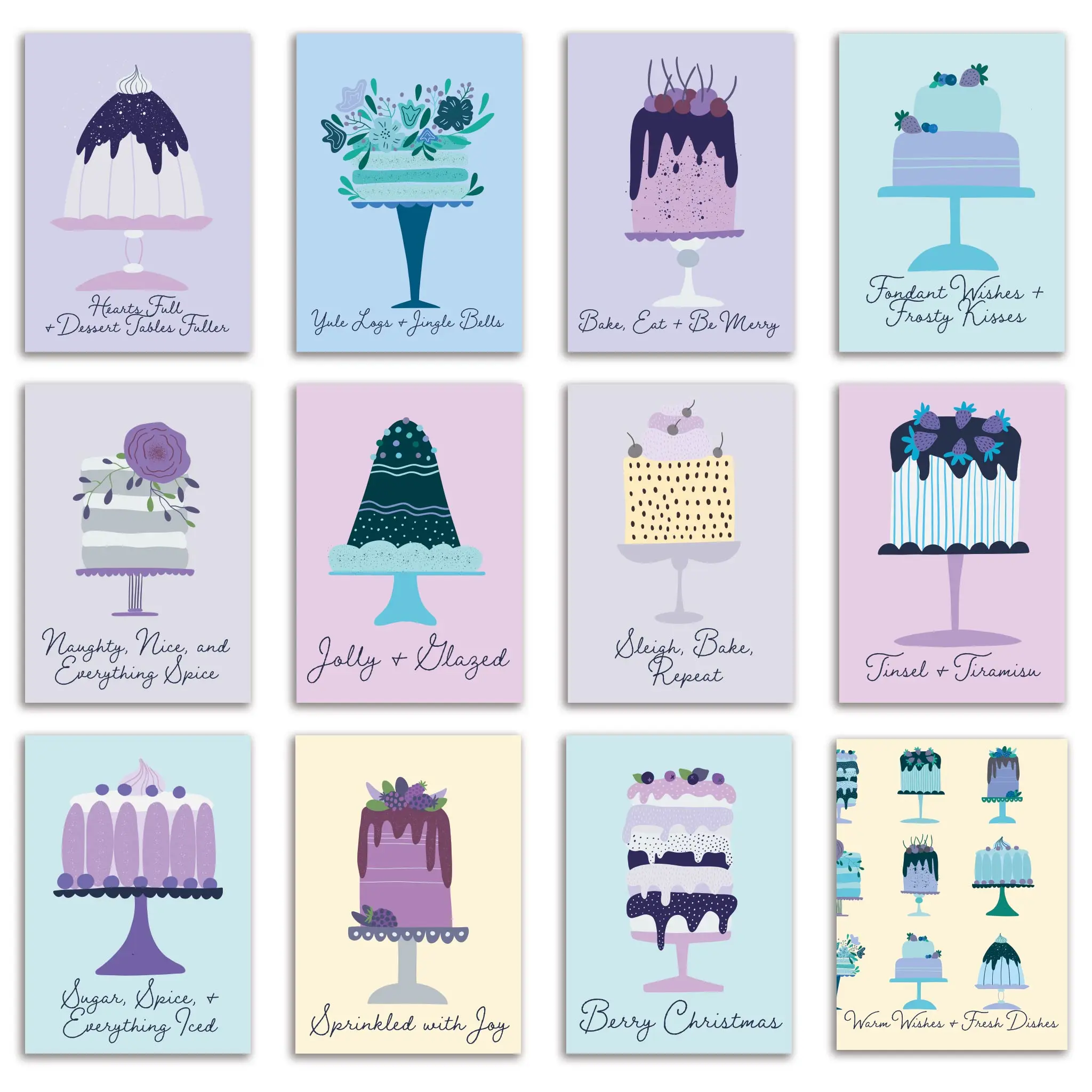 24 Fancy Cakes Christmas Cards + Envelopes for Bakers