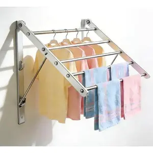 Wall Mounted Clothes Drying Rack, 24'' Retractable Foldable Laundry Drying Rack with 5 Stainless Rods, Saving & Easy Installation for Laundry Apartments-White