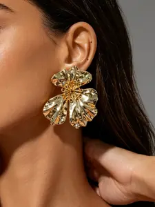Textured Metal Flower Earrings, Large Petal Design Studs, Hypoallergenic, Trendy European Style, Perfect for Weddings & Daily Wear, Floral Stud Earrings