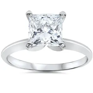 Certified 1.50 Ct Princess Cut Lab Diamond Solitaire Engagement Ring White Gold