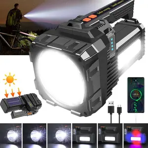 Solar LED Spotlight Flashlight, Rechargeable Waterproof Searchlight, Portable Super Bright Flashlight with USB Charging and Power Bank#fathersdaygift