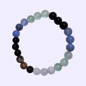 Multicolor Crystal Bracelet 8mm - Stretchy Youth Accessory with Obsidian Adventure Green Sodalite Clear Blue & Rose Quartz