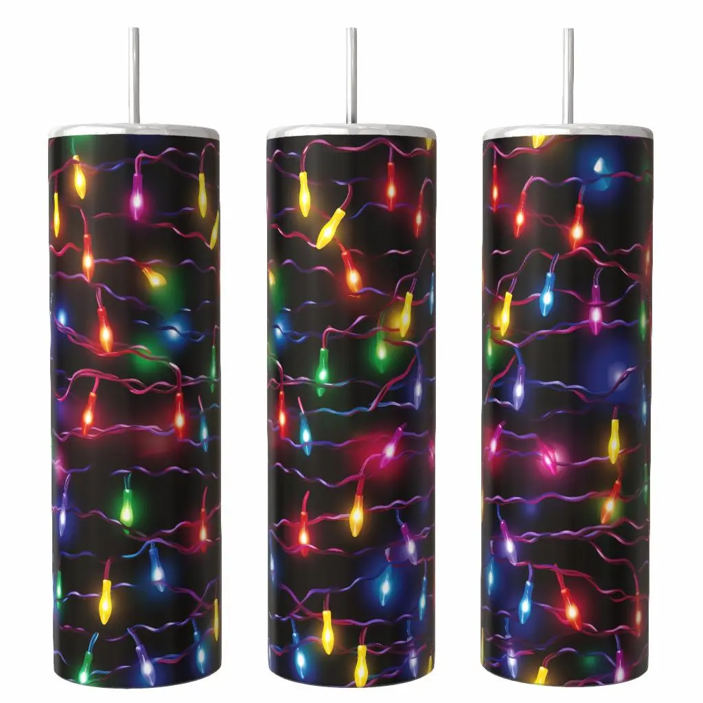 Christmas Lights 20 oz Tumbler Coffee Drinkware Insulated Lid Skinny Portable