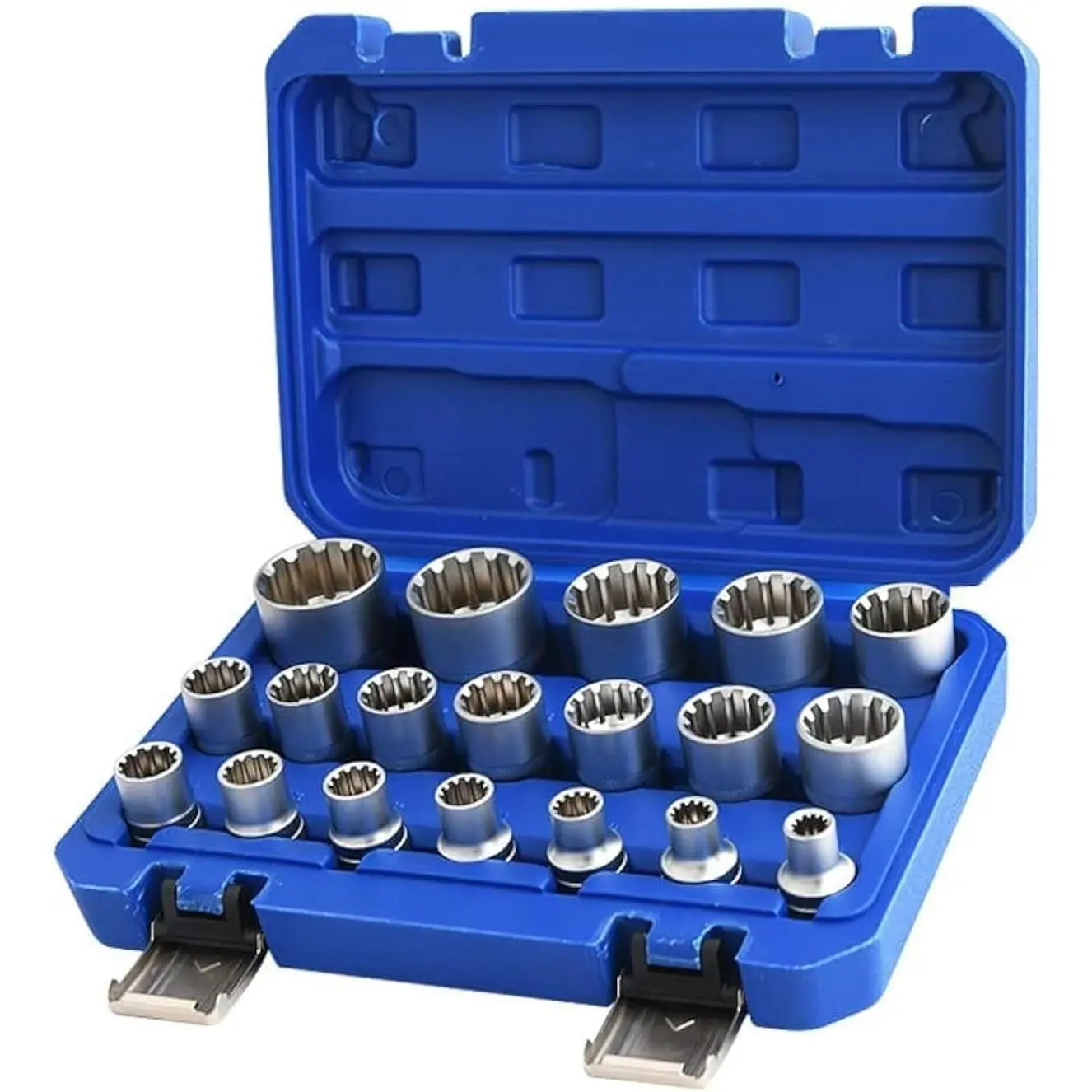 Spline socket set 1/2 "drive universal metric 8-32mm 12-point CR-V socket set 19PCs Spline socket set 1/2 "drive universal metric 8-32mm 12-point CR-V socket set 19PCs